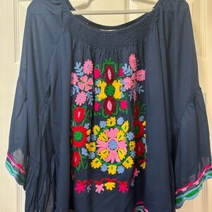 NWT Navy Floral Embroidered Blouse